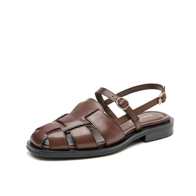 Beau Today Genuine Leather Flat Gladiator Sandals with Closed Toe for Women