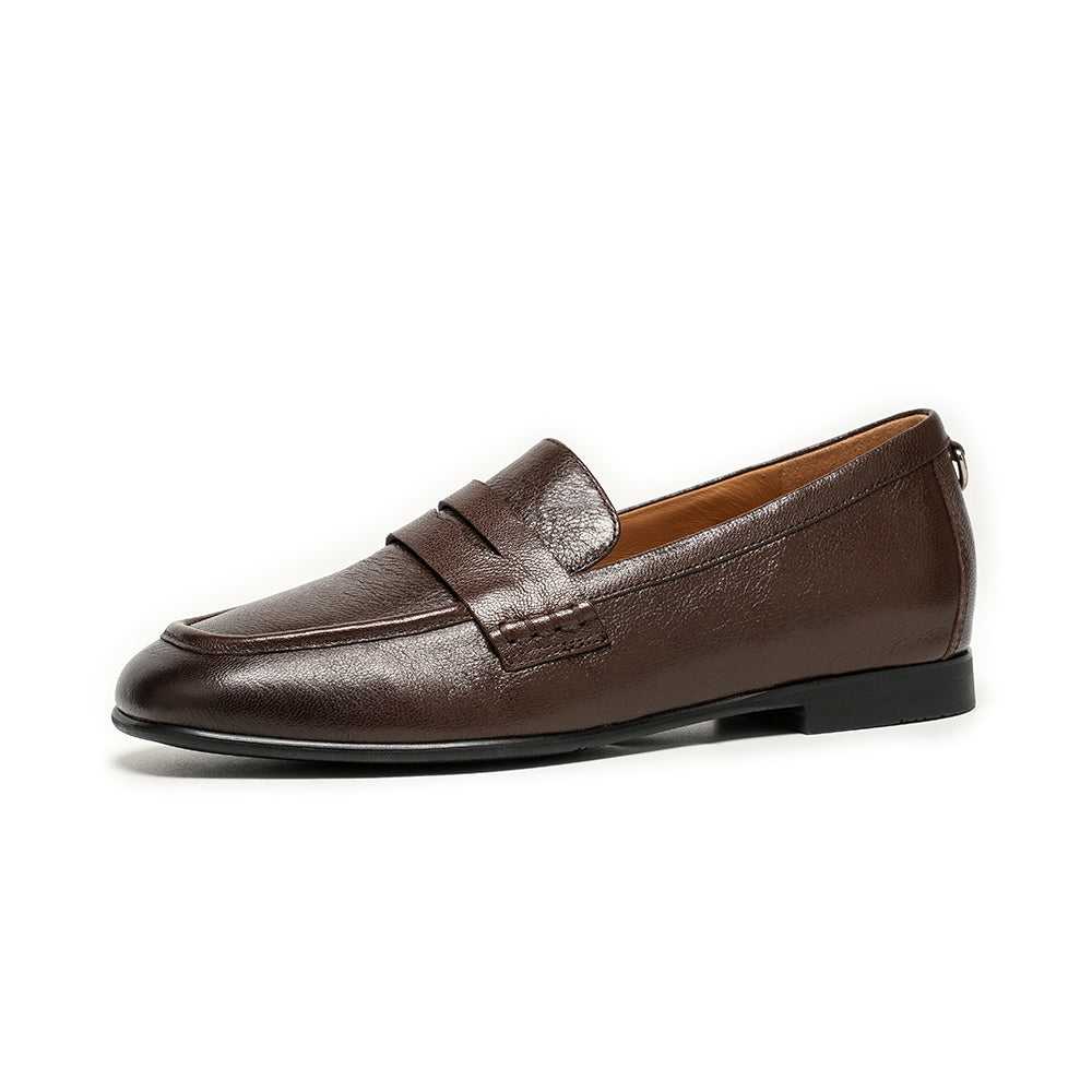 BeauToday Women's Sheepskin Penny Loafers Flats with Round Toe