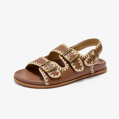 Beau Today Women's Handmade Leather Embroidered Crochet sandals