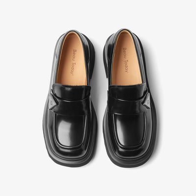 BeauToday Platform Cow Leather Penny Loafers for Women