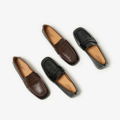 BeauToday Women's Sheepskin Penny Loafers Flats with Round Toe
