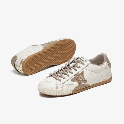 BeauToday Women's Neutral Retro Sneakers with Star Design
