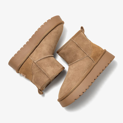 BeauToday Waterproof Platform Mini Boots with Premuim Wool Fur Lined for Women