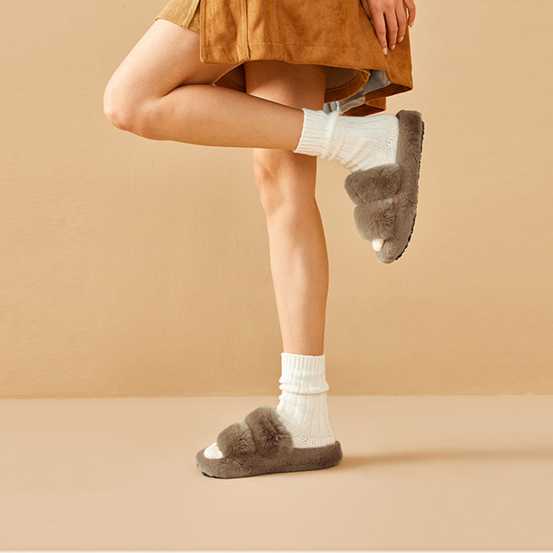 Свободные тапочки BeauToday Pure Color Soft из меха кролика на платформе для женщин дома или на прогулке