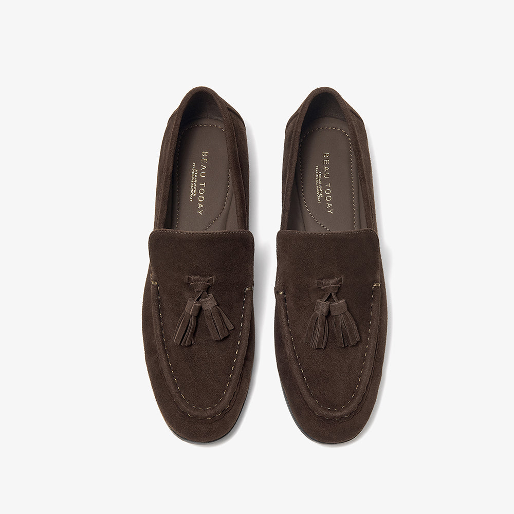 BeauToday Vintage Sheep Suede Slip On Flat Loafer with Tassel Design for Women
