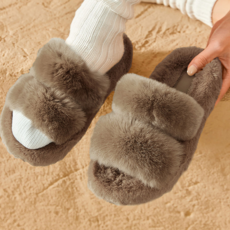 Свободные тапочки BeauToday Pure Color Soft из меха кролика на платформе для женщин дома или на прогулке
