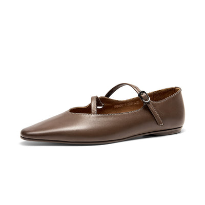 BeauToday Horsehide Pointed Toe Mary Janes Flats with Strappy Design for Women