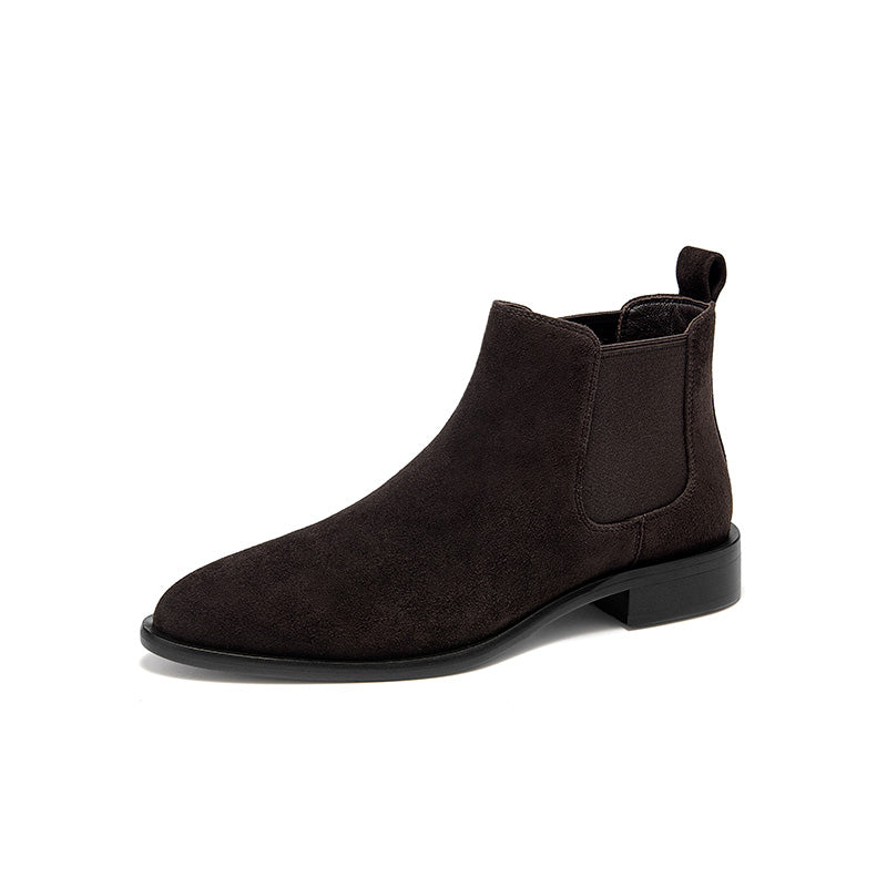 BeauToday Classic Suede Chelsea Boots with Pointed Toe Design Ankle Boots for Womem