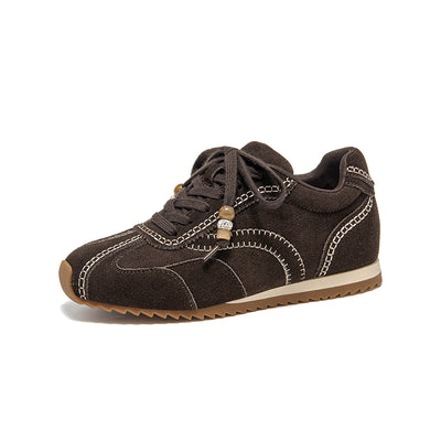 BeauToday Cow Suede Neutral Sneakers with Round Toe for Women