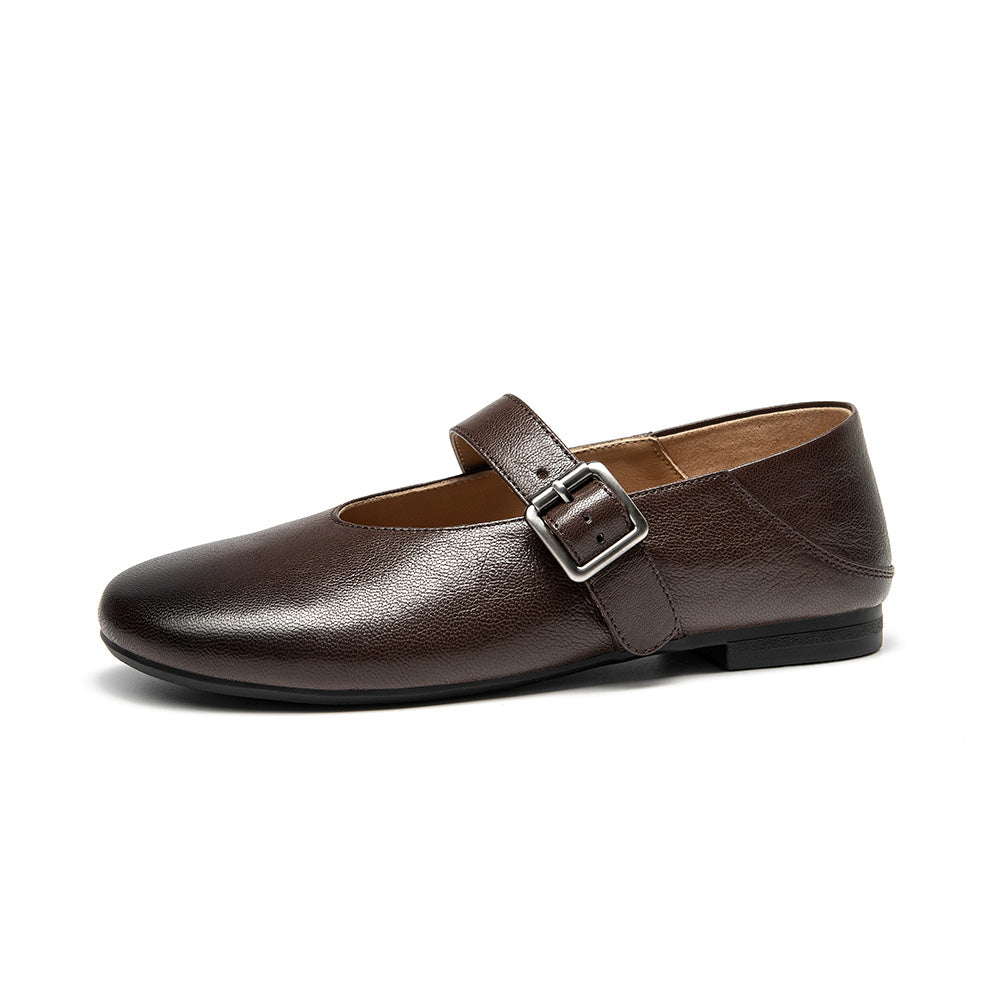 BeauToday Leather Mary Jane Flat With Buckle Design for Women