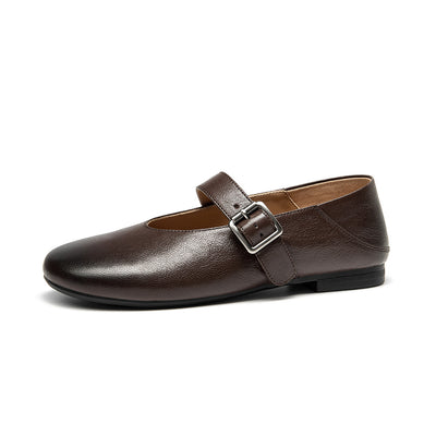 BeauToday Leather Mary Jane Flat With Buckle Design for Women