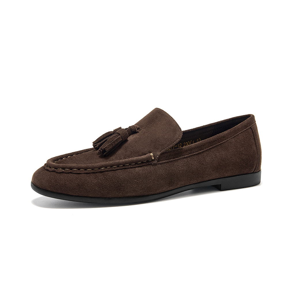 BeauToday Vintage Sheep Suede Slip On Flat Loafer with Tassel Design for Women