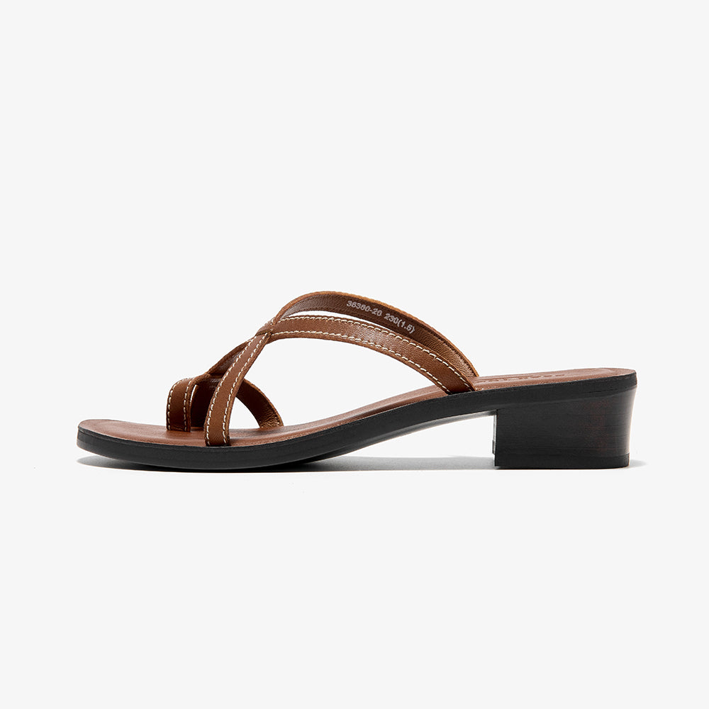 BeauToday Cow Leather Flip-flops Slides with Block Low Heel for Women