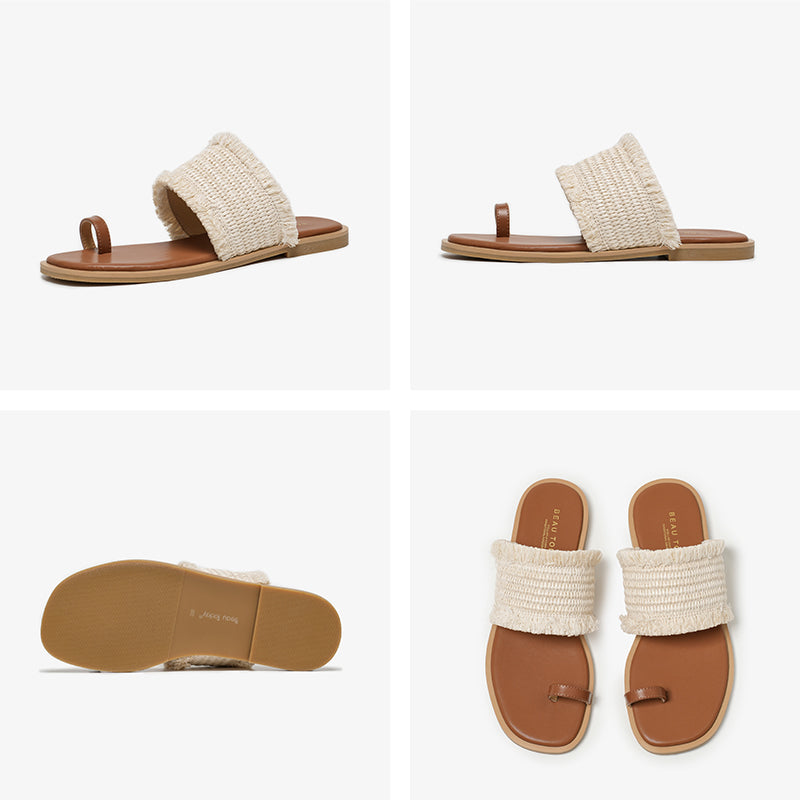 BeauToday  Women's Chic Ruched Thong Flat Slides for Vacation