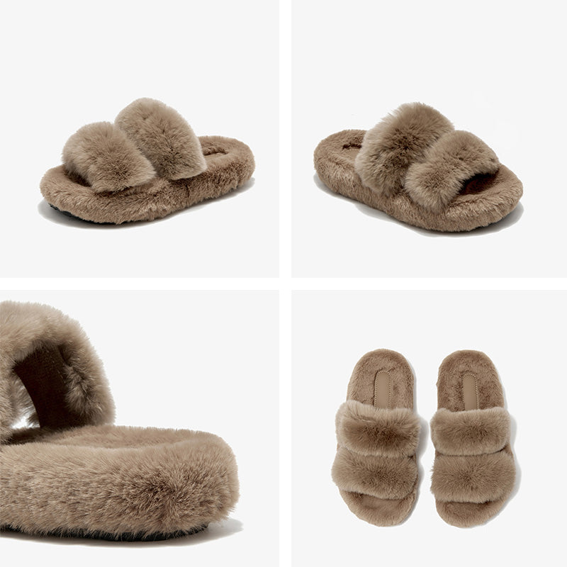 Свободные тапочки BeauToday Pure Color Soft из меха кролика на платформе для женщин дома или на прогулке