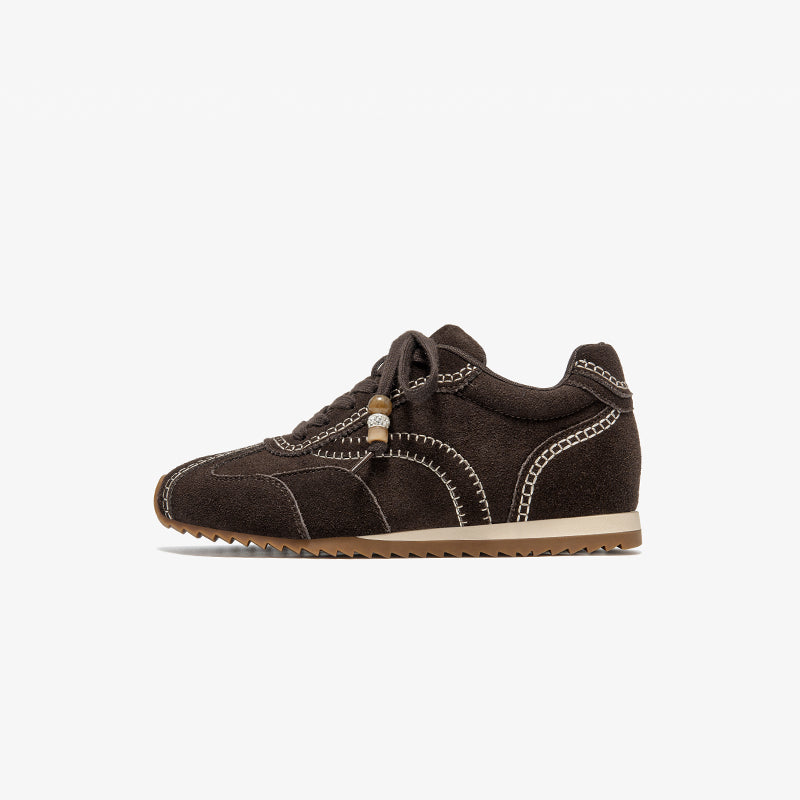 BeauToday Cow Suede Neutral Sneakers with Round Toe for Women