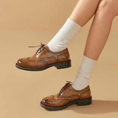 BEAU TODAY Повседневные деловые оксфордские туфли из кожи с броги-оксфордами Wingtip для женщин