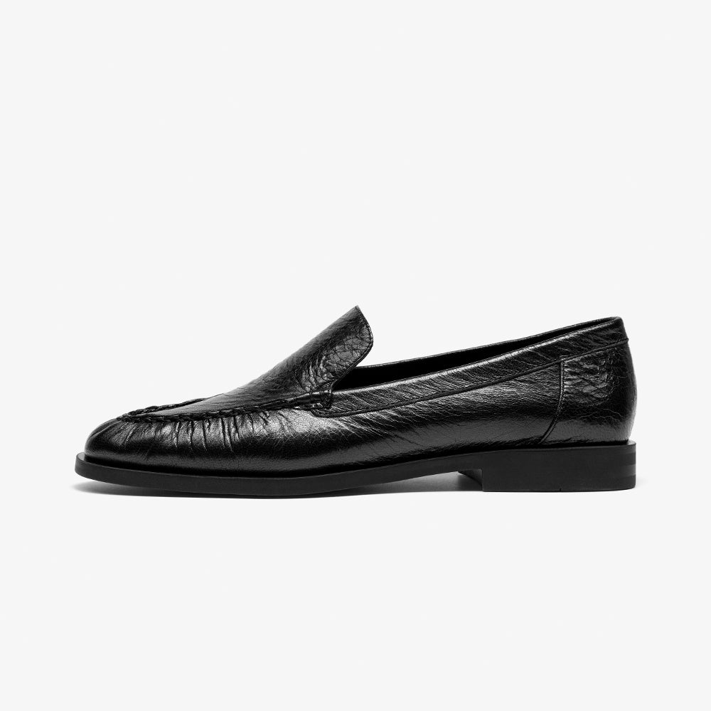 BeauToday Women's Sheepskin Pleated  Loafers Flats