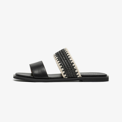 BeauToday Women's Leather Slip On Flat Sandals with Elastic Strap