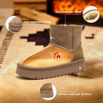 BeauToday Waterproof Platform Mini Boots with Premuim Wool Fur Lined for Women