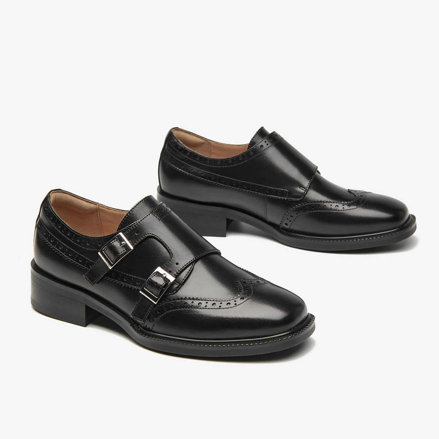 BEAU TODAY Monk Strap Brogue Loafer Shoes with Square Toe for Women Business Casual Vintage Dress Shoes