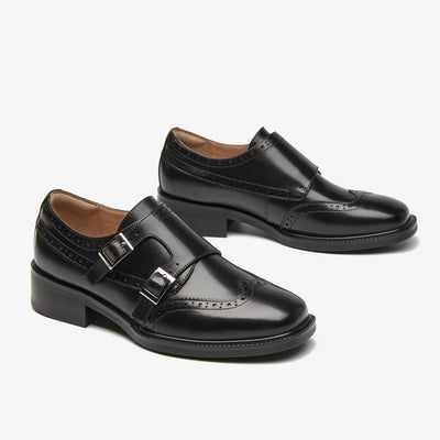 BEAU TODAY Monk Strap Brogue Loafer Shoes with Square Toe for Women Business Casual Vintage Dress Shoes