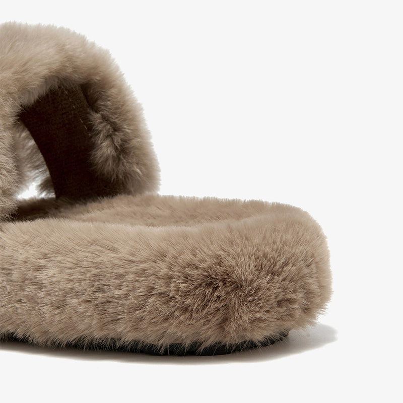 Свободные тапочки BeauToday Pure Color Soft из меха кролика на платформе для женщин дома или на прогулке