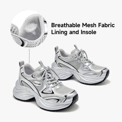 BeauToday  Fashion Chunky Sneakers with Reflective Tape Design for Women