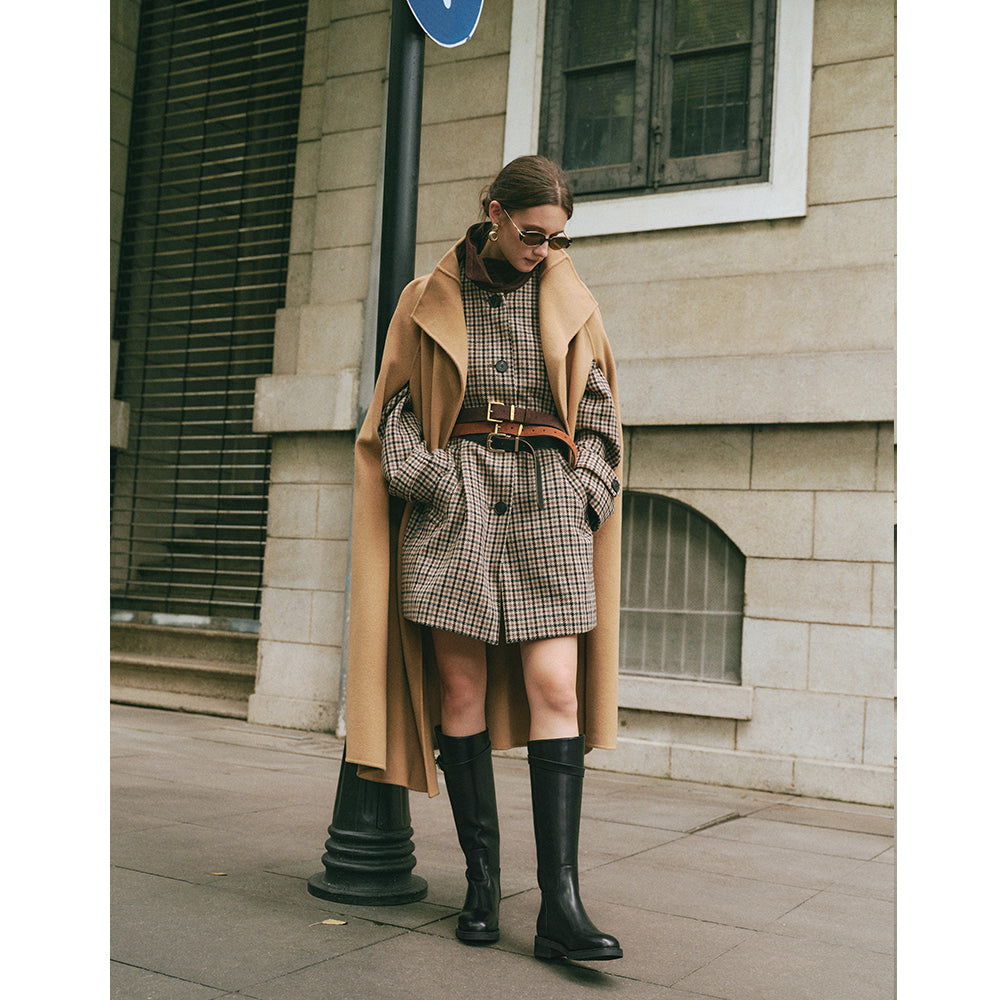 BeauToday Women's Cow Leather Knee High Boots with Side Buckle Design