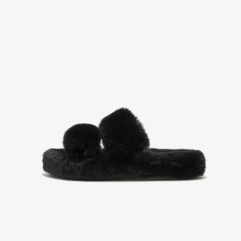 Свободные тапочки BeauToday Pure Color Soft из меха кролика на платформе для женщин дома или на прогулке