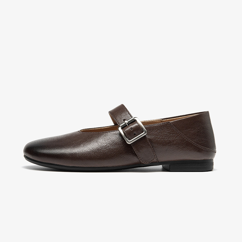BeauToday Leather Mary Jane Flat With Buckle Design for Women