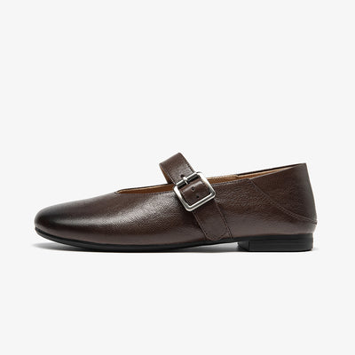 BeauToday Leather Mary Jane Flat With Buckle Design for Women