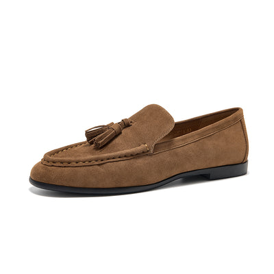 BeauToday Vintage Sheep Suede Slip On Flat Loafer with Tassel Design for Women