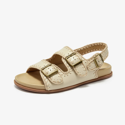 Beau Today Women's Handmade Leather Embroidered Crochet sandals