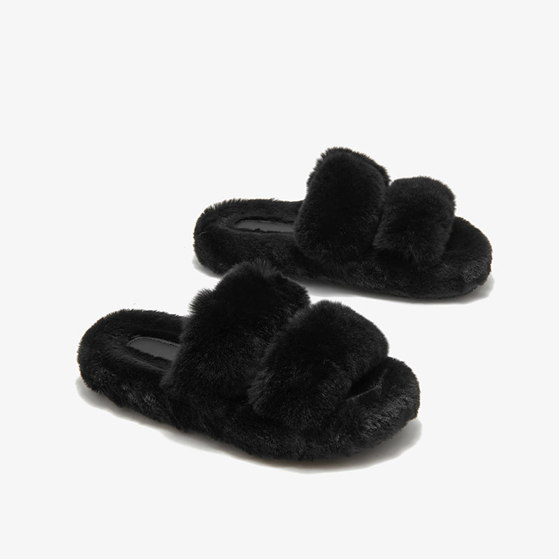 Свободные тапочки BeauToday Pure Color Soft из меха кролика на платформе для женщин дома или на прогулке