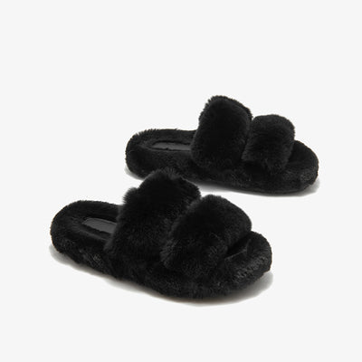 Свободные тапочки BeauToday Pure Color Soft из меха кролика на платформе для женщин дома или на прогулке