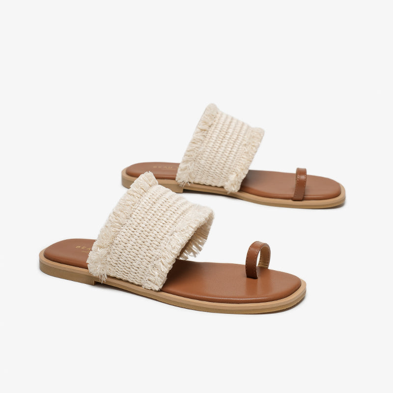 BeauToday  Women's Chic Ruched Thong Flat Slides for Vacation