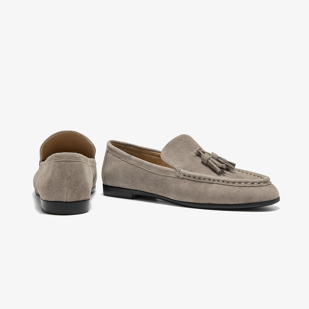 BeauToday Vintage Sheep Suede Slip On Flat Loafer with Tassel Design for Women