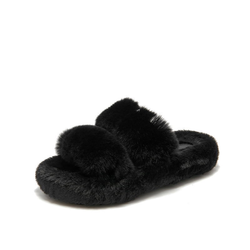 Свободные тапочки BeauToday Pure Color Soft из меха кролика на платформе для женщин дома или на прогулке