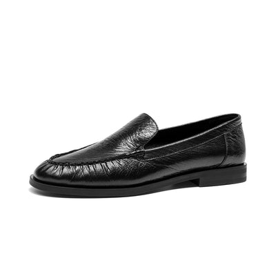 BeauToday Women's Sheepskin Pleated  Loafers Flats