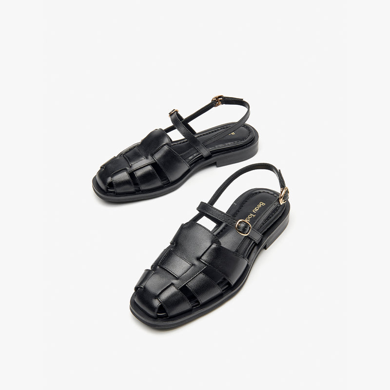Beau Today Genuine Leather Flat Gladiator Sandals with Closed Toe for Women