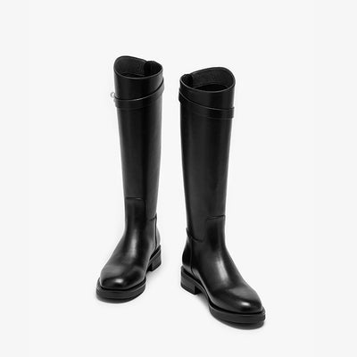 BeauToday Women's Premium Leather Knee High Boots with Side Buckle Design