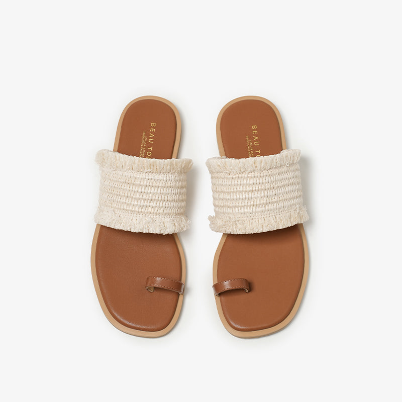 BeauToday  Women's Chic Ruched Thong Flat Slides for Vacation
