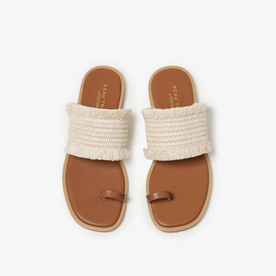 BeauToday  Women's Chic Ruched Thong Flat Slides for Vacation