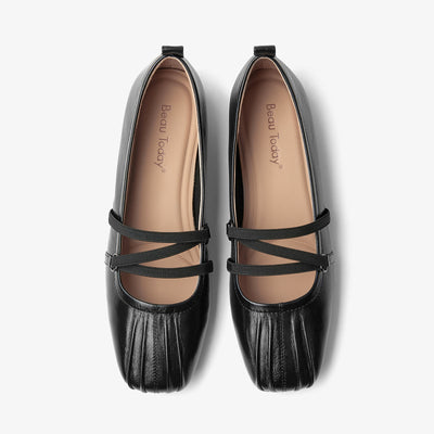 BeauToday Leather Mary Jane Flat With Strap Design for Women