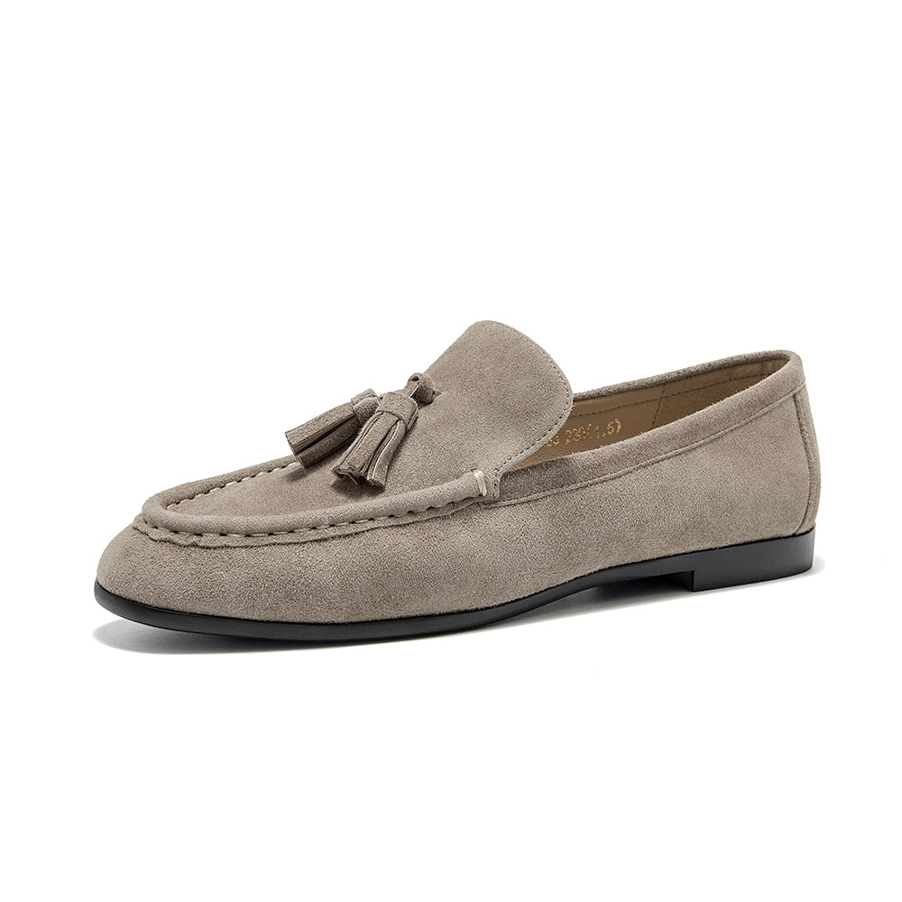 BeauToday Vintage Sheep Suede Slip On Flat Loafer with Tassel Design for Women