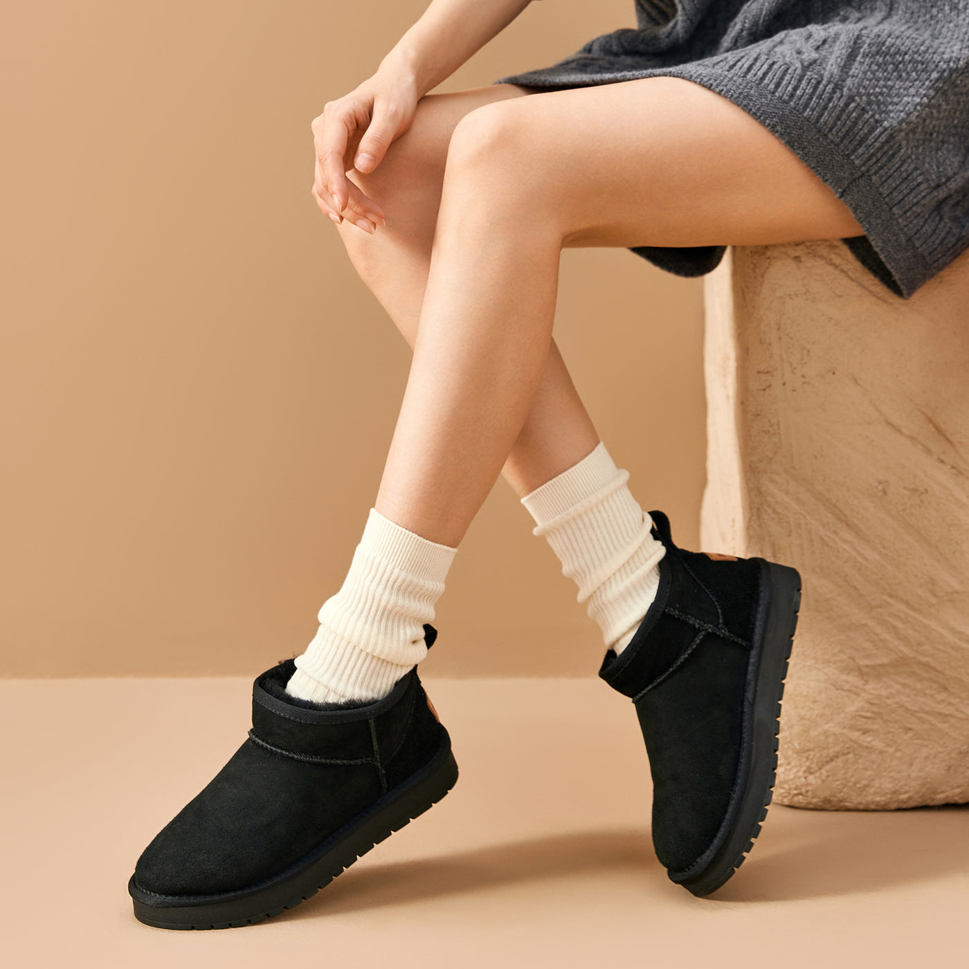 BeauToday Women's Wool Fur Lined  Mini Platform Ankle Boots