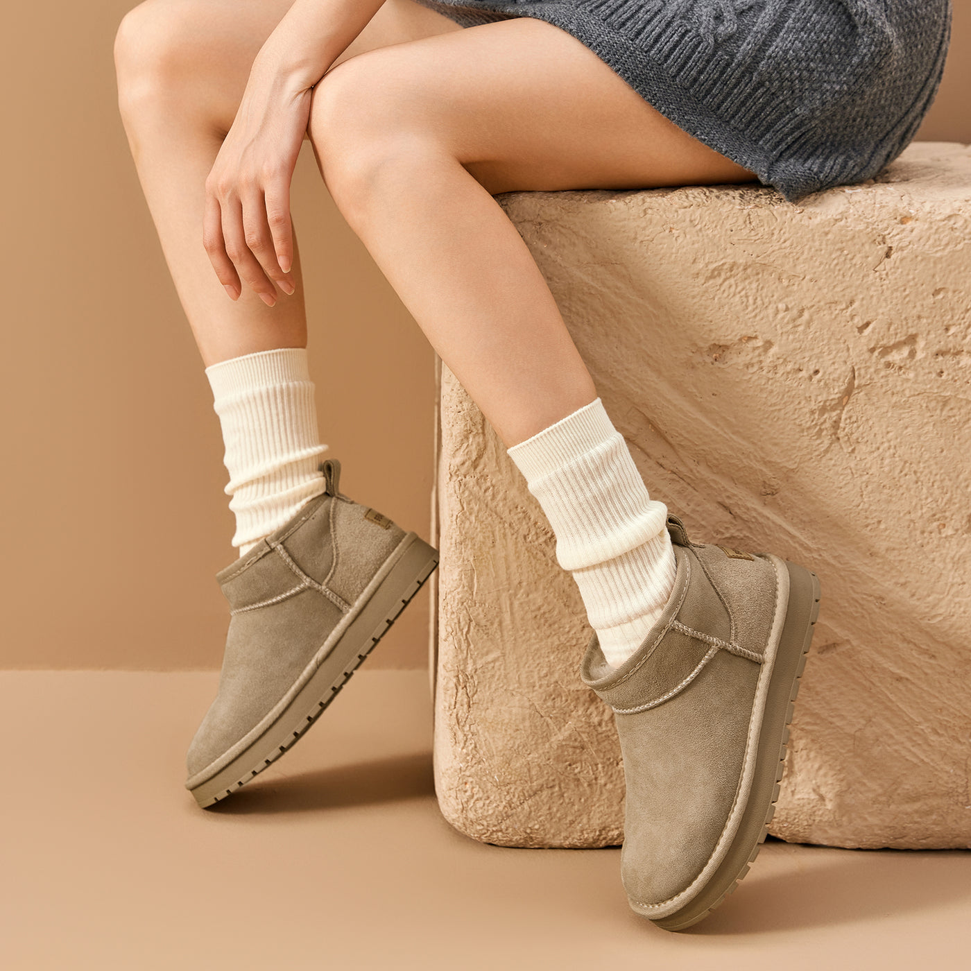 BeauToday Women's Wool Fur Lined  Mini Platform Ankle Boots