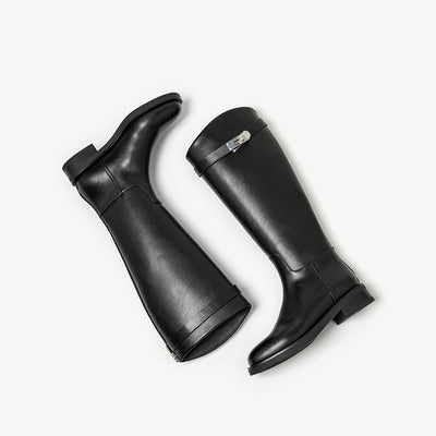 BeauToday Women's Premium Leather Knee High Boots with Side Buckle Design