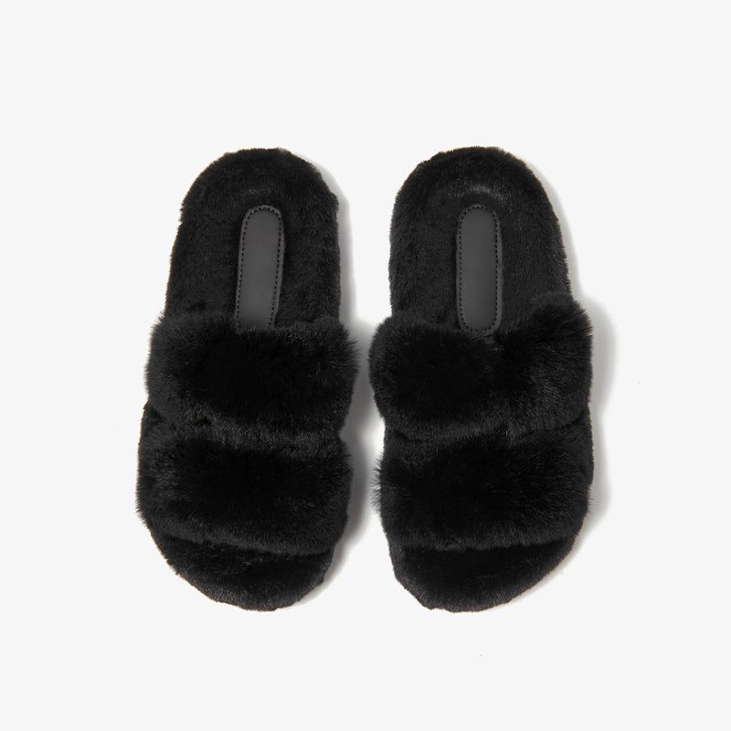 Свободные тапочки BeauToday Pure Color Soft из меха кролика на платформе для женщин дома или на прогулке